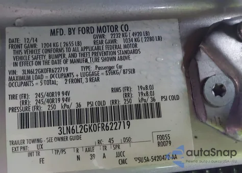 2015 Lincoln Mkz from USA, damaged, VIN 3LN6L2GK0FR622719